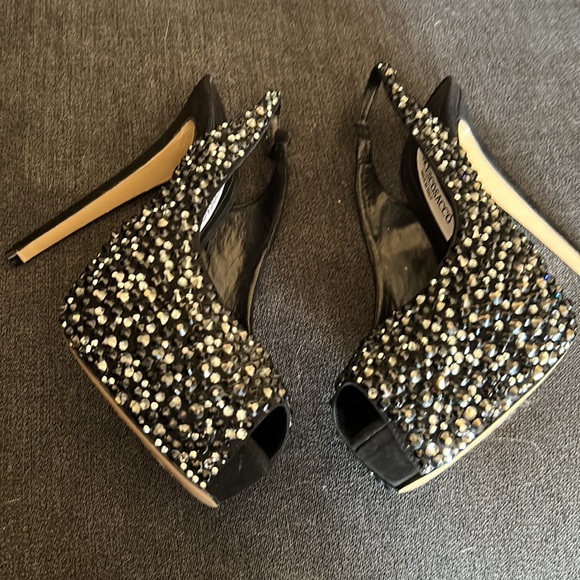 Francesco Sacco Beautiful Black studded Bling Platform sling back heels pumps - Picture 13 of 17